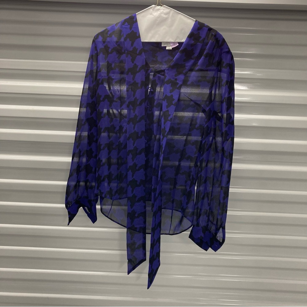Tahari ASL Black and Blue Sheer Blouse
